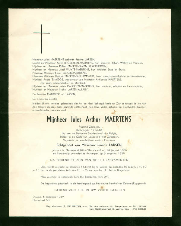 Overlijdensbrief Jules-Arthur Maertens